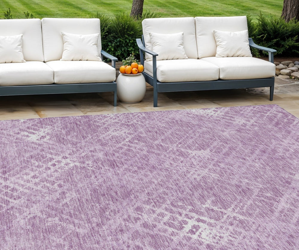 HomeRoots 5' Lavender Purple and Ivory Geometric Area Rug - Durable, Washable, Stylish for Indoor and Outdoor Use 8' X 10' 588319