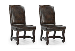 HomeRoots Set of Two Elegant Dark Brown Leather & Solid Wood Dining Side Chairs for Stylish Comfort 588328