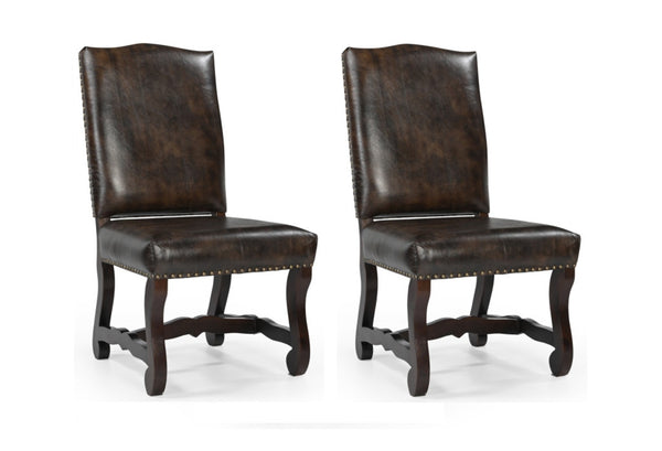 HomeRoots Set of Two Elegant Dark Brown Leather & Solid Wood Dining Side Chairs for Stylish Comfort 588328