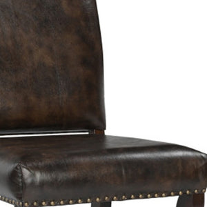HomeRoots Set of Two Elegant Dark Brown Leather & Solid Wood Dining Side Chairs for Stylish Comfort 588328