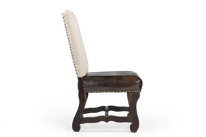 HomeRoots Set of Two Elegant Linen and Leather Upholstered Dining Chairs in Cream and Brown for Versatile Style 588329