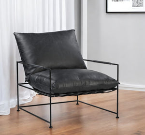 Homeroots 28" Black Genuine Leather Distressed Arm Chair - Stylish Comfort For Living Room Or Office Spaces   588331