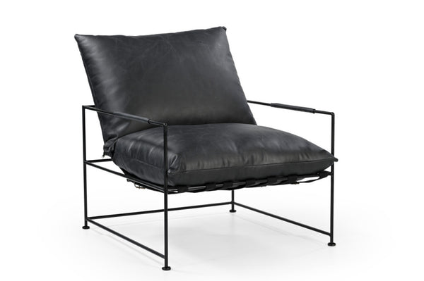 HomeRoots 28" Black Genuine Leather Distressed Arm Chair - Vintage-Modern Design, No Assembly, Comfort & Style 588331