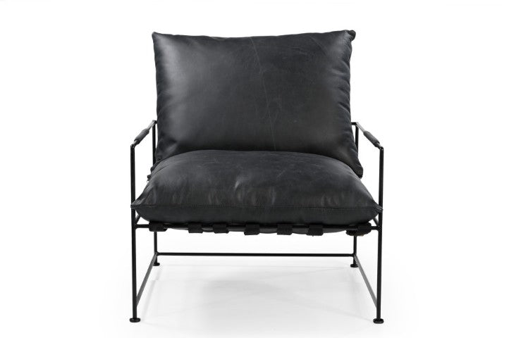 Homeroots 28" Black Genuine Leather Distressed Arm Chair - Stylish Comfort For Living Room Or Office Spaces   588331
