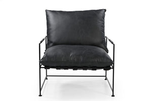 Homeroots 28" Black Genuine Leather Distressed Arm Chair - Stylish Comfort For Living Room Or Office Spaces   588331