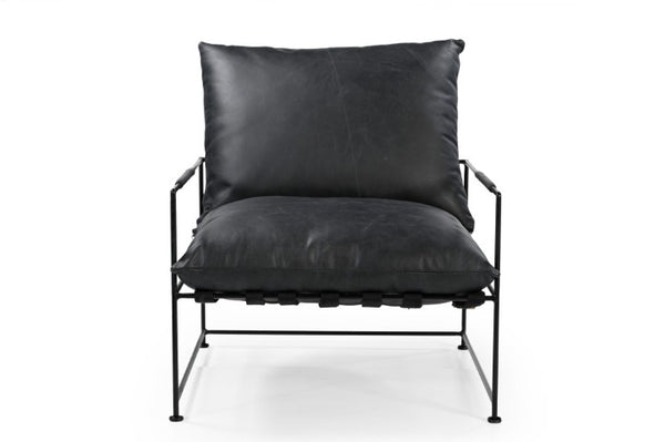 Homeroots 28" Black Genuine Leather Distressed Arm Chair - Stylish Comfort For Living Room Or Office Spaces   588331