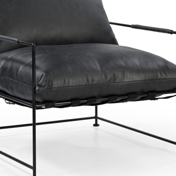 Homeroots 28" Black Genuine Leather Distressed Arm Chair - Stylish Comfort For Living Room Or Office Spaces   588331