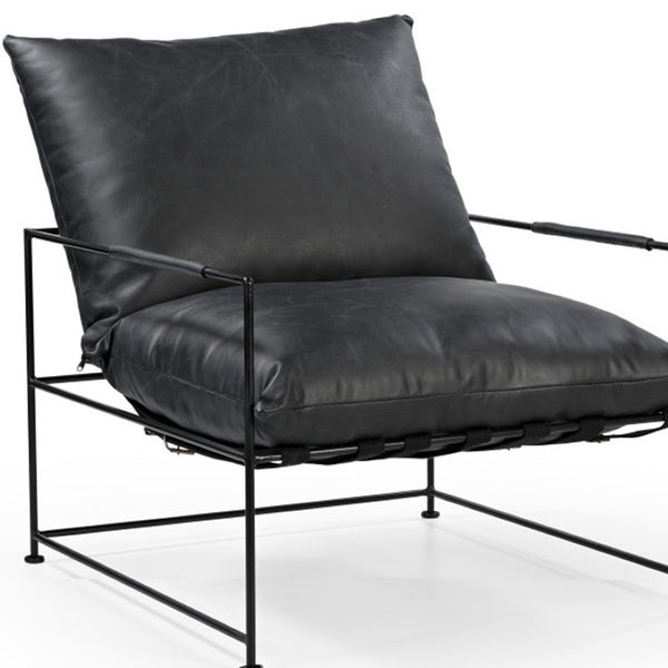 Homeroots 28" Black Genuine Leather Distressed Arm Chair - Stylish Comfort For Living Room Or Office Spaces   588331