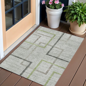 Homeroots 3' Geometric Washable Indoor Outdoor Area Rug In Green And Charcoal – Stylish, Durable Design 3' X 5' Polyester 588332