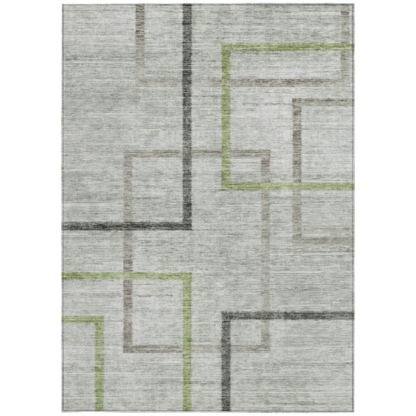 Homeroots 3' Geometric Washable Indoor Outdoor Area Rug In Green And Charcoal – Stylish, Durable Design 5' X 8' Polyester 588333