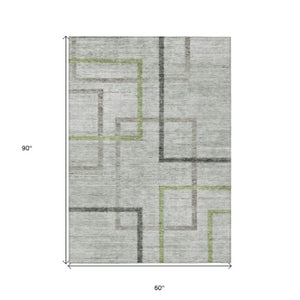 Homeroots 3' Geometric Washable Indoor Outdoor Area Rug In Green And Charcoal – Stylish, Durable Design 5' X 8' Polyester 588333