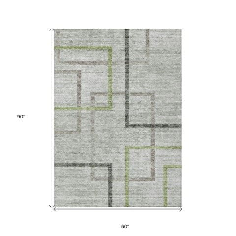 Homeroots 3' Geometric Washable Indoor Outdoor Area Rug In Green And Charcoal – Stylish, Durable Design 5' X 8' Polyester 588333