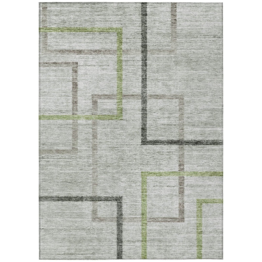 HomeRoots 5' Modern Geometric Area Rug in Green and Charcoal - Stylish, Washable, Durable for Indoor & Outdoor Use 5' X 8' 588333