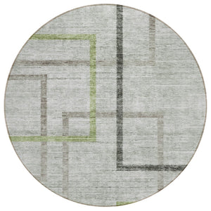 HomeRoots 5' Modern Geometric Area Rug in Green and Charcoal - Stylish, Washable, Durable for Indoor & Outdoor Use 8' Round 588334