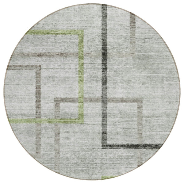 HomeRoots 5' Modern Geometric Area Rug in Green and Charcoal - Stylish, Washable, Durable for Indoor & Outdoor Use 8' Round 588334