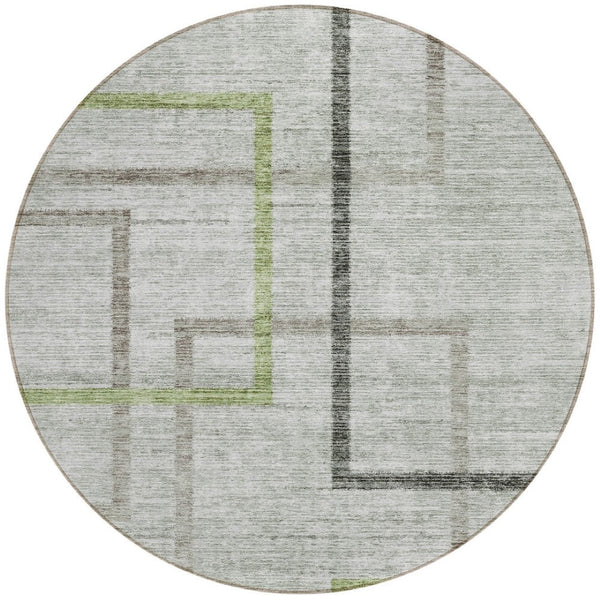 Homeroots 3' Geometric Washable Indoor Outdoor Area Rug In Green And Charcoal – Stylish, Durable Design 8' Round Polyester 588334