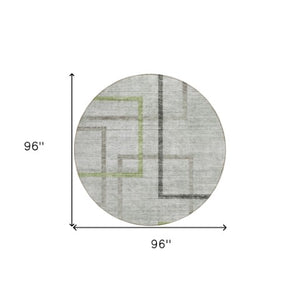 Homeroots 3' Geometric Washable Indoor Outdoor Area Rug In Green And Charcoal – Stylish, Durable Design 8' Round Polyester 588334