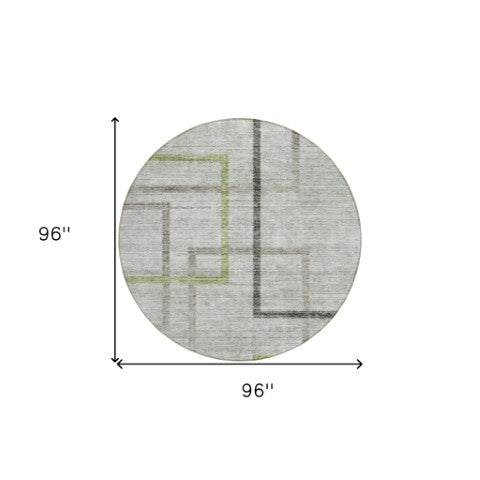 Homeroots 3' Geometric Washable Indoor Outdoor Area Rug In Green And Charcoal – Stylish, Durable Design 8' Round Polyester 588334