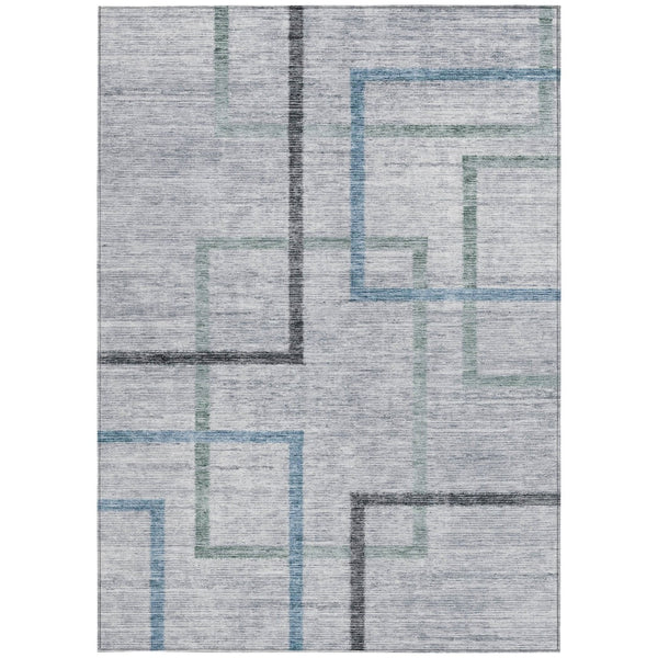 Homeroots 3' Geometric Washable Indoor Outdoor Area Rug In Green And Charcoal – Stylish, Durable Design 5' X 8' Polyester 588339