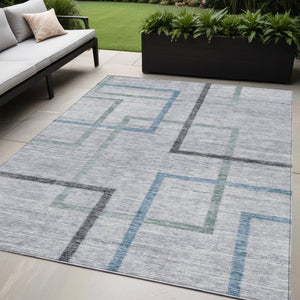 Homeroots 3' Geometric Washable Indoor Outdoor Area Rug In Green And Charcoal – Stylish, Durable Design 5' X 8' Polyester 588339