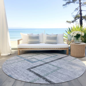 Homeroots 3' Geometric Washable Indoor Outdoor Area Rug In Green And Charcoal – Stylish, Durable Design 8' Round Polyester 588340