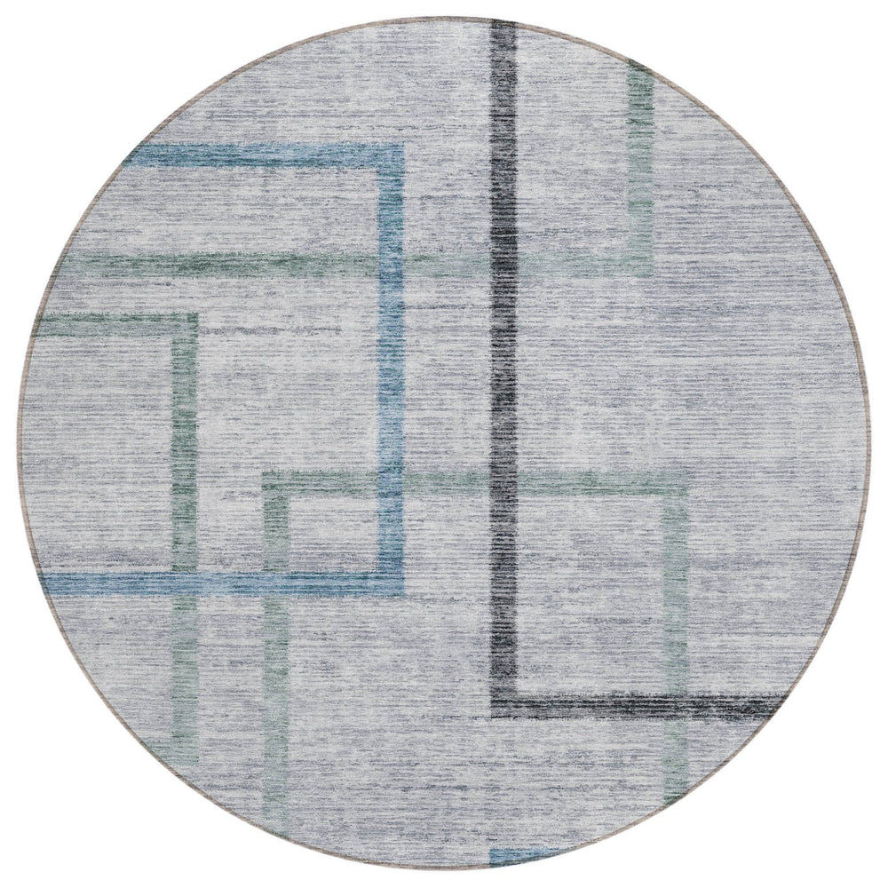 Homeroots 3' Geometric Washable Indoor Outdoor Area Rug In Green And Charcoal – Stylish, Durable Design 8' Round Polyester 588340