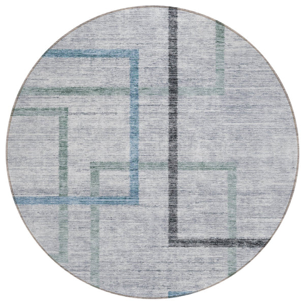 Homeroots 3' Geometric Washable Indoor Outdoor Area Rug In Green And Charcoal – Stylish, Durable Design 8' Round Polyester 588340