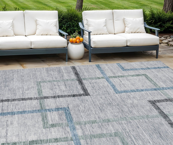 Homeroots 3' Geometric Washable Indoor Outdoor Area Rug In Green And Charcoal – Stylish, Durable Design 8' X 10' Polyester 588341