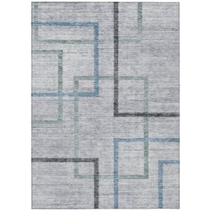 HomeRoots 5' Stylish Gray Charcoal and Blue Geometric Area Rug - Durable, Washable for Indoor & Outdoor Use 8' X 10' 588341