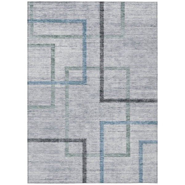 HomeRoots 5' Stylish Gray Charcoal and Blue Geometric Area Rug - Durable, Washable for Indoor & Outdoor Use 10' X 14' 588343