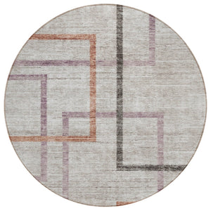 HomeRoots 5' Geometric Taupe Charcoal and Copper Washable Area Rug for Indoor and Outdoor Spaces, Durable Design 8' Round 588346