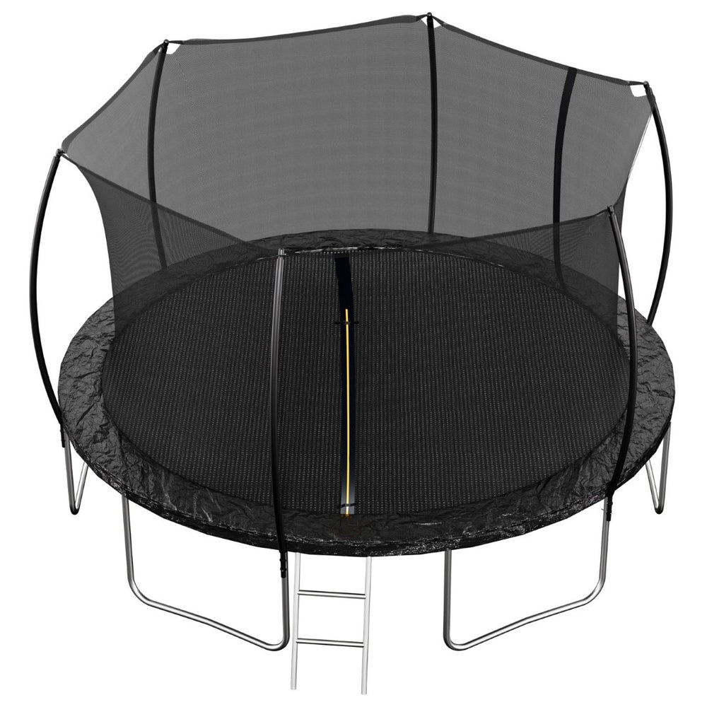English Elm 14ft Trampoline with Curved Pole Enclosure Net Galvanized Frame and Safety Ladder W285P236466