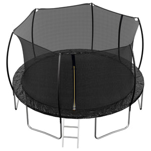 English Elm 14ft Trampoline with Curved Pole Enclosure Net Galvanized Frame and Safety Ladder W285P236466