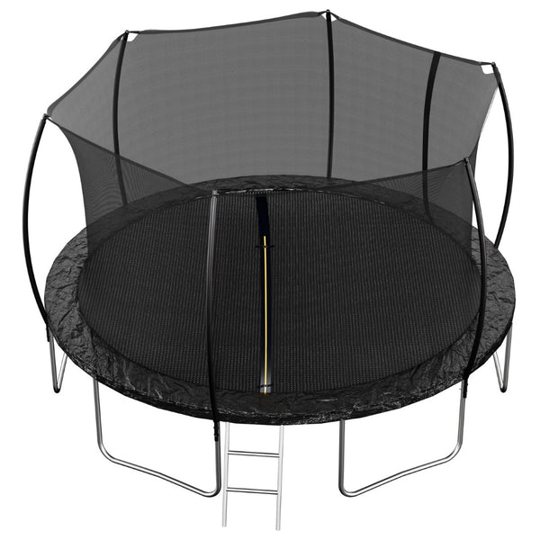 English Elm 14ft Trampoline with Curved Pole Enclosure Net Galvanized Frame and Safety Ladder W285P236466