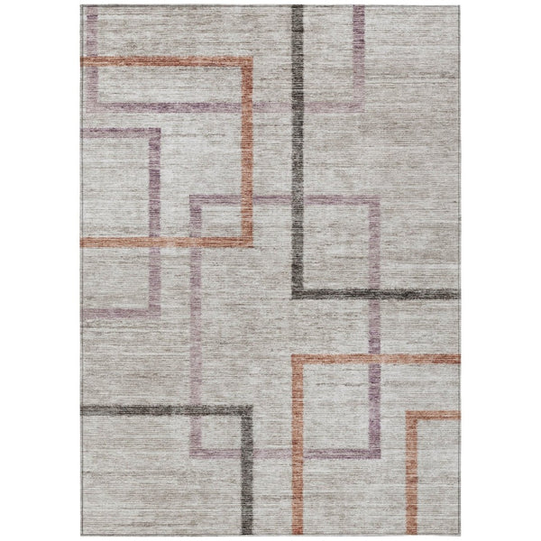 HomeRoots 5' Geometric Taupe Charcoal and Copper Washable Area Rug for Indoor and Outdoor Spaces, Durable Design 10' X 14' 588349