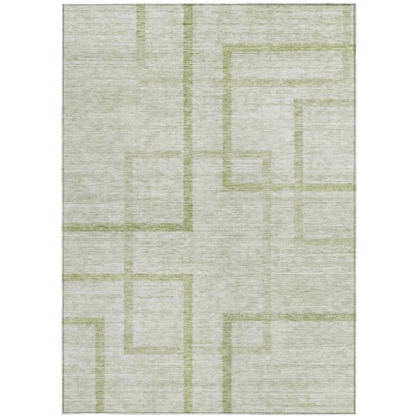 Homeroots 3' Artichoke Green Geometric Washable Area Rug - Stylish Indoor/Outdoor Accent For Any Space 3' X 5' Polyester 588388