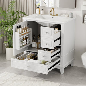 English Elm Christopher Knight Home® - 30" Freestanding Bathroom Vanity with Ceramic Sink, Soft-Close Door, Gold Knobs & 3 Drawers, Durable Painted Finish White N759P225994K