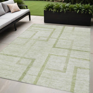 Homeroots 3' Artichoke Green Geometric Washable Area Rug - Stylish Indoor/Outdoor Accent For Any Space 5' X 8' Polyester 588389