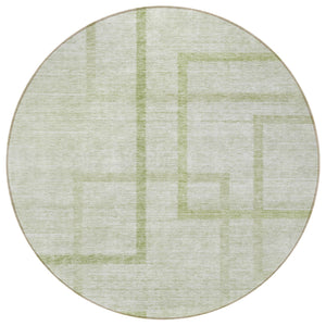 Homeroots 3' Artichoke Green Geometric Washable Area Rug - Stylish Indoor/Outdoor Accent For Any Space 8' Round Polyester 588390