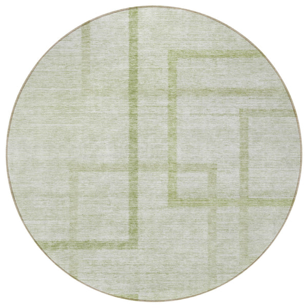 Homeroots 3' Artichoke Green Geometric Washable Area Rug - Stylish Indoor/Outdoor Accent For Any Space 8' Round Polyester 588390