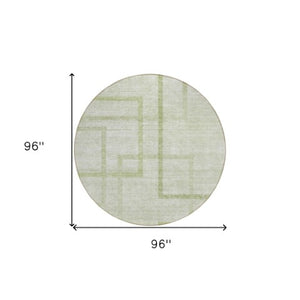 Homeroots 3' Artichoke Green Geometric Washable Area Rug - Stylish Indoor/Outdoor Accent For Any Space 8' Round Polyester 588390