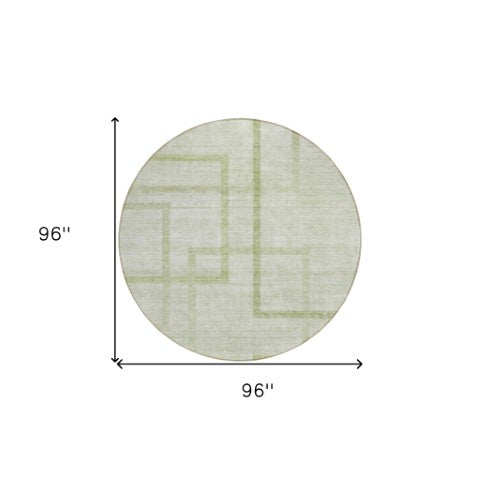 Homeroots 3' Artichoke Green Geometric Washable Area Rug - Stylish Indoor/Outdoor Accent For Any Space 8' Round Polyester 588390