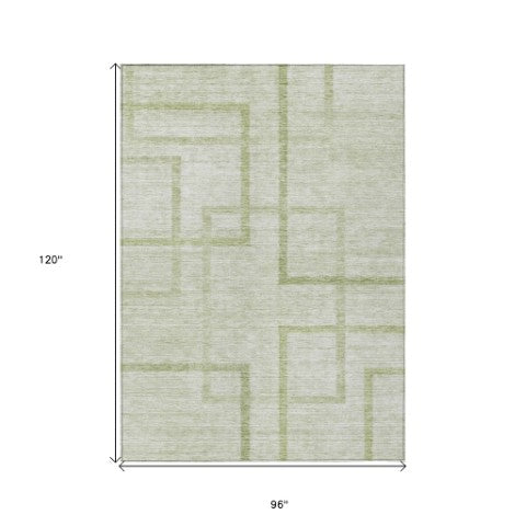 Homeroots 3' Artichoke Green Geometric Washable Area Rug - Stylish Indoor/Outdoor Accent For Any Space 8' X 10' Polyester 588391