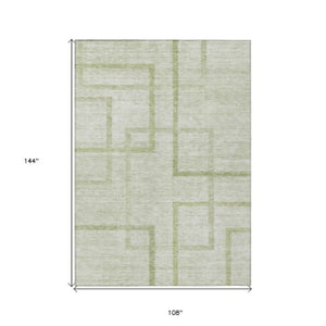 Homeroots 3' Artichoke Green Geometric Washable Area Rug - Stylish Indoor/Outdoor Accent For Any Space 9' X 12' Polyester 588392