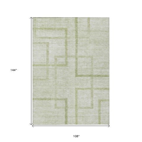 Homeroots 3' Artichoke Green Geometric Washable Area Rug - Stylish Indoor/Outdoor Accent For Any Space 9' X 12' Polyester 588392