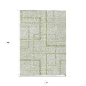 Homeroots 3' Artichoke Green Geometric Washable Area Rug - Stylish Indoor/Outdoor Accent For Any Space 10' X 14' Polyester 588393
