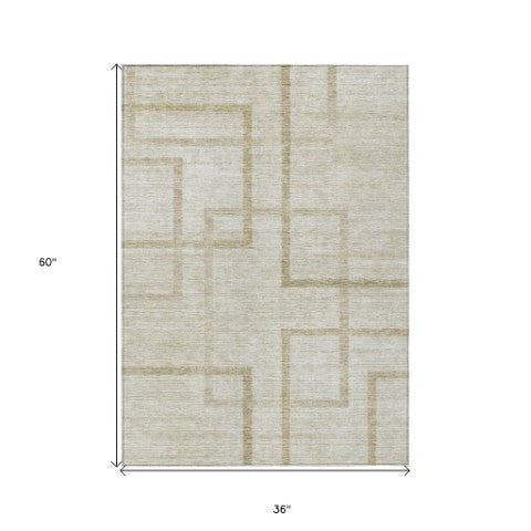 Homeroots 3' Artichoke Green Geometric Washable Area Rug - Stylish Indoor/Outdoor Accent For Any Space 3' X 5' Polyester 588394
