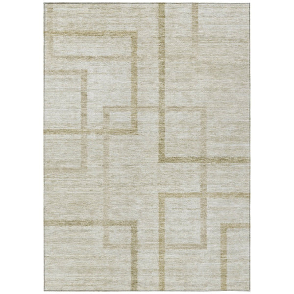HomeRoots 5' Geometric Beige and Taupe Area Rug – Stylish, Washable Design for Indoor and Outdoor Spaces 5' X 8' 588395