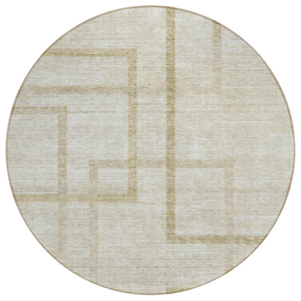 HomeRoots 5' Geometric Beige and Taupe Area Rug – Stylish, Washable Design for Indoor and Outdoor Spaces 8' Round 588396