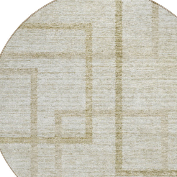 Homeroots 3' Artichoke Green Geometric Washable Area Rug - Stylish Indoor/Outdoor Accent For Any Space 8' Round Polyester 588396